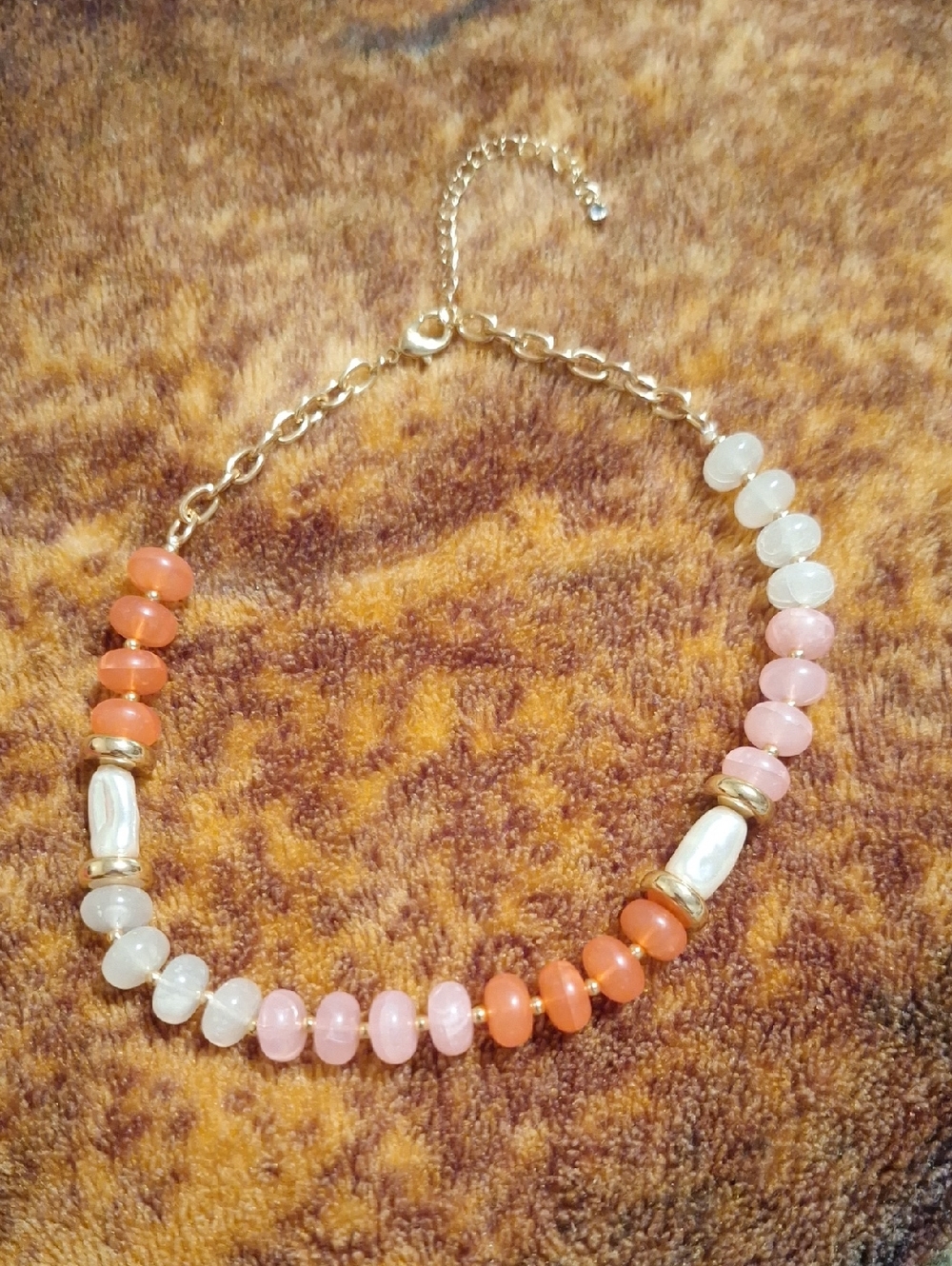 Goldtone Women's Beaded Necklace, Pink, Coral and Simulated Pearl
